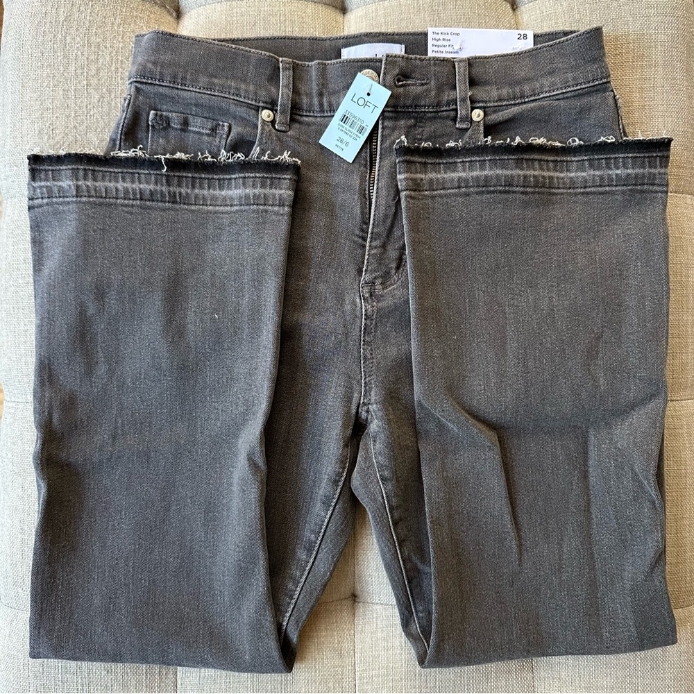 Loft High Rise Kick Crop Jeans - Light Grey Wash, 28 Petite